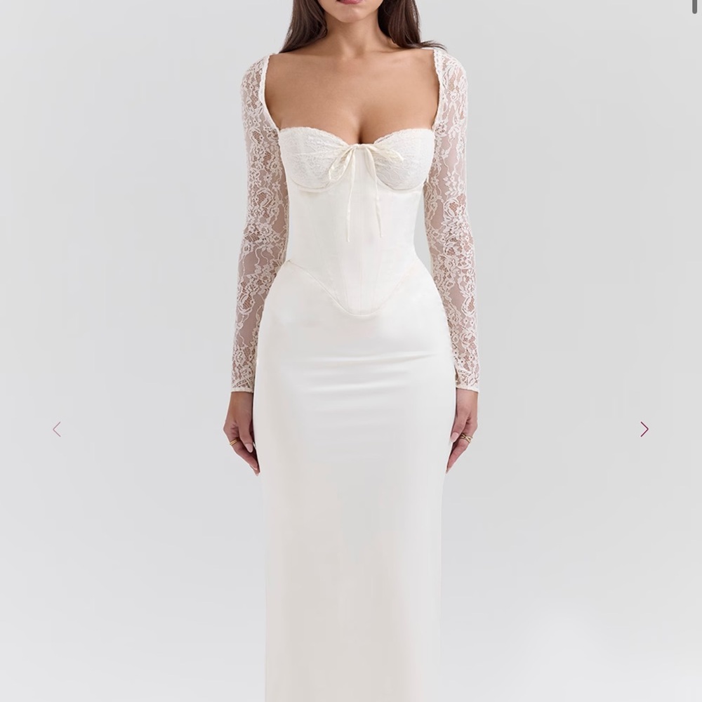 House of CB Elegant White Lace Sleeve Dress